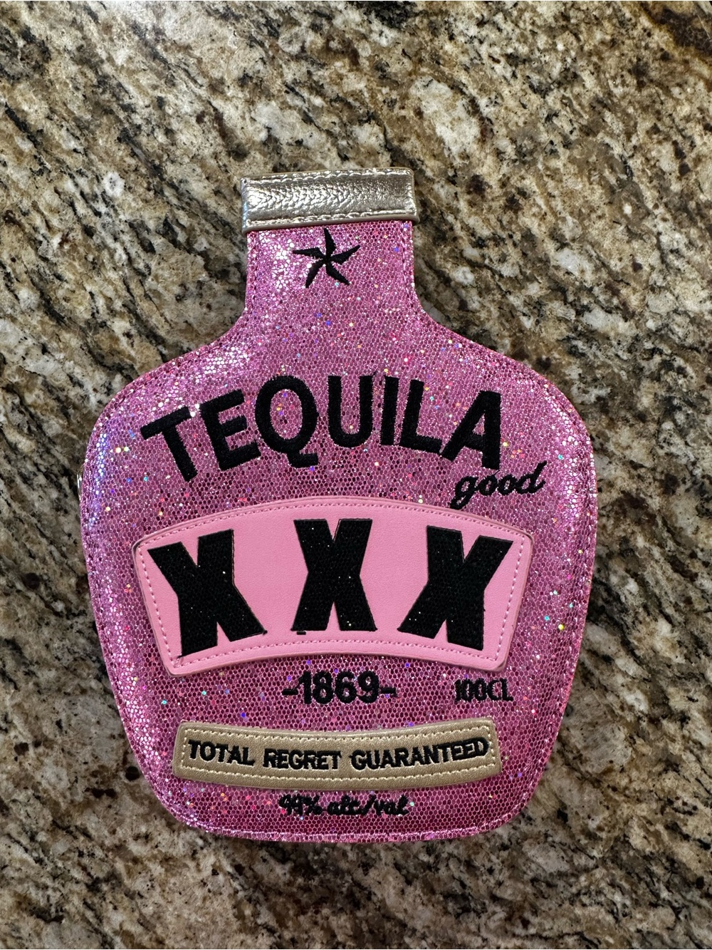 Glitter Pink Tequila Bottle Crossbody Bag